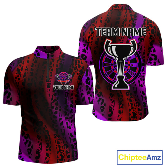 Men's Custom Darts Team Shirt - Wildlife Print With Trophy & Neon Dartboard NYN0322