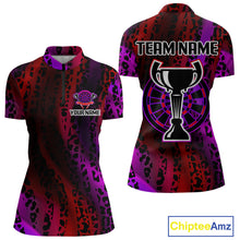 Load image into Gallery viewer, Women's Custom Darts Team Shirt - Wildlife Print With Trophy &amp; Neon Dartboard NYN0322