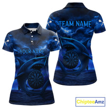 Load image into Gallery viewer, Women's Custom Darts Shirt - Cobalt Lightning Shark In Ocean With Dartboard And Arrow NYN0330