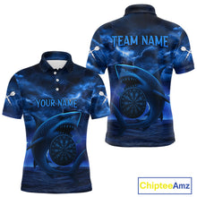 Load image into Gallery viewer, Men's Custom Darts Shirt - Cobalt Lightning Shark In Ocean With Dartboard And Arrow NYN0330