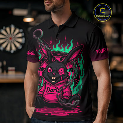 Flaming Rabbit & Pink Dartboard Darts Shirt For Men - Custom Name & Team Jersey NYN0593
