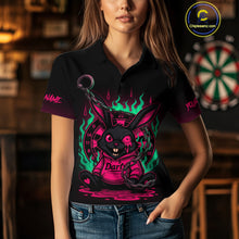 Load image into Gallery viewer, Flaming Rabbit &amp; Pink Dartboard Darts Shirt For Women - Custom Name &amp; Team Jersey NYN0593