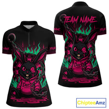 Load image into Gallery viewer, Flaming Rabbit &amp; Pink Dartboard Darts Shirt For Women - Custom Name &amp; Team Jersey NYN0593