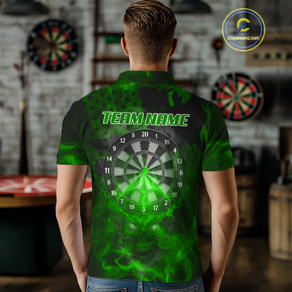 US Flag & Skull Custom Patriotic Green Dart Polo Shirts For Men, Dart Team Jerseys NYN0786