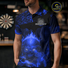 Load image into Gallery viewer, US Flag &amp; Skull Custom Patriotic Blue Dart Polo Shirts For Men, Dart Team Jerseys NYN0787
