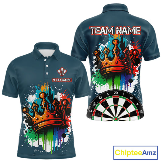 Colorful Dripping Crown Darts Grunge Darts Shirt For Men - Custom Name & Team NYN0600