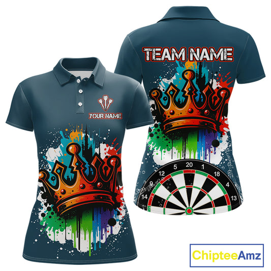 Colorful Dripping Crown Darts Grunge Darts Shirt For Women - Custom Name & Team NYN0600