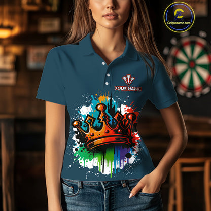 Colorful Dripping Crown Darts Grunge Darts Shirt For Women - Custom Name & Team NYN0600
