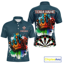 Load image into Gallery viewer, Colorful Dripping Crown Darts Grunge Darts Shirt For Men - Custom Name &amp; Team NYN0600