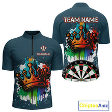 Load image into Gallery viewer, Colorful Dripping Crown Darts Grunge Darts Shirt For Men - Custom Name &amp; Team NYN0600