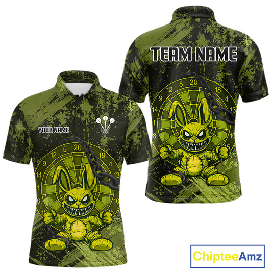 Crazy Rabbit Dartboard Arrows Grunge Darts Shirt For Men - Custom Name & Team | Opt2 - Military NYN0629