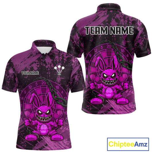 Crazy Rabbit Dartboard Arrows Grunge Darts Shirt For Men - Custom Name & Team | Opt3 - Purple NYN0630