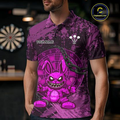 Crazy Rabbit Dartboard Arrows Grunge Darts Shirt For Men - Custom Name & Team | Opt3 - Purple NYN0630