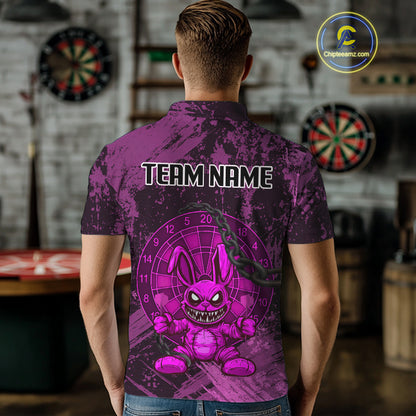 Crazy Rabbit Dartboard Arrows Grunge Darts Shirt For Men - Custom Name & Team | Opt3 - Purple NYN0630