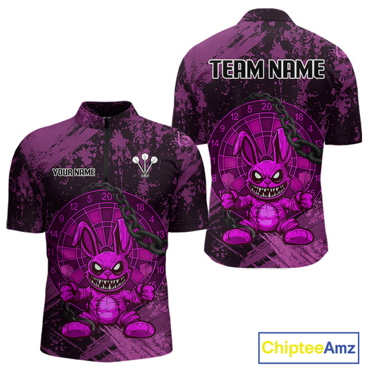 Crazy Rabbit Dartboard Arrows Grunge Darts Shirt For Men - Custom Name & Team | Opt3 - Purple NYN0630