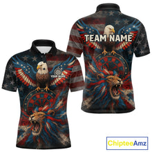 Load image into Gallery viewer, Men's Patriotic Darts Shirt Personalized US Flag Lion Dartboard Outfit Team Dart Jersey NYN1212