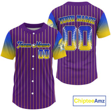 Load image into Gallery viewer, Custom Purple Pinstripe Button Up Baseball Shirt For Men Classic Youth Baseball Jerseys NYN0813
