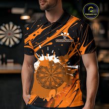 Load image into Gallery viewer, Splashed Color Dartboard Grunge Men's Darts Shirt Custom Name &amp; Team | Opt1 - Orange NYN0648