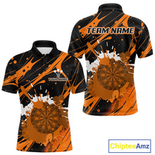 Load image into Gallery viewer, Splashed Color Dartboard Grunge Men's Darts Shirt Custom Name &amp; Team | Opt1 - Orange NYN0648