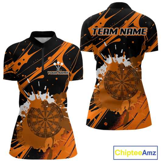 Splashed Color Dartboard Grunge Women's Darts Shirt Custom Name & Team | Opt1 - Orange NYN0648