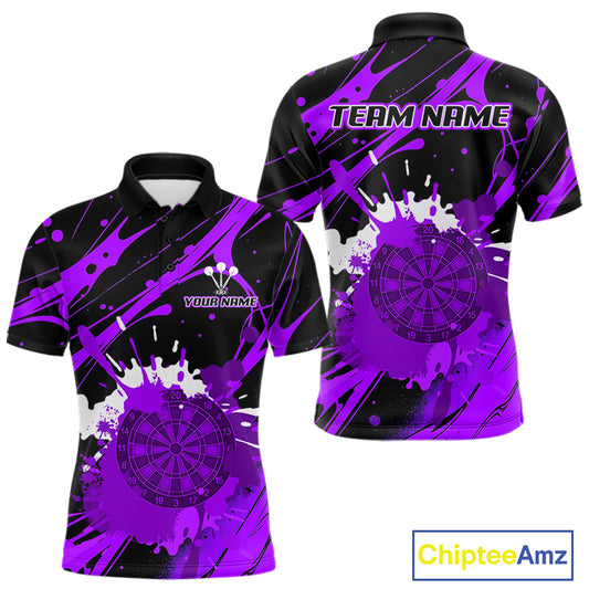 Splashed Color Dartboard Grunge Men's Darts Shirt Custom Name & Team | Opt2 - Purple NYN0649