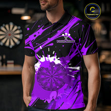 Load image into Gallery viewer, Splashed Color Dartboard Grunge Men's Darts Shirt Custom Name &amp; Team | Opt2 - Purple NYN0649