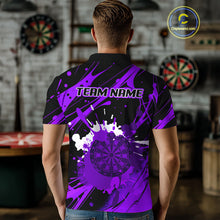 Load image into Gallery viewer, Splashed Color Dartboard Grunge Men's Darts Shirt Custom Name &amp; Team | Opt2 - Purple NYN0649