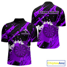 Load image into Gallery viewer, Splashed Color Dartboard Grunge Men's Darts Shirt Custom Name &amp; Team | Opt2 - Purple NYN0649