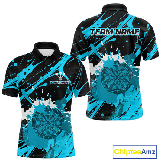 Splashed Color Dartboard Grunge Men's Darts Shirt Custom Name & Team | Opt3 - Turquoise NYN0650