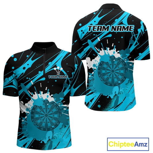 Splashed Color Dartboard Grunge Men's Darts Shirt Custom Name & Team | Opt3 - Turquoise NYN0650