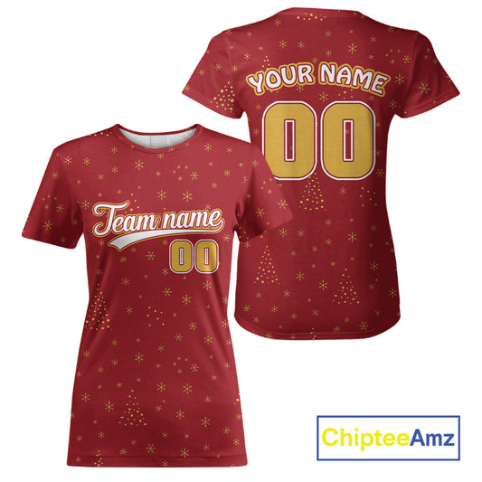 Custom Red Snowflake Xmas Baseball T-Shirt For Women Merry Christmas Baseball Shirt NYN1301