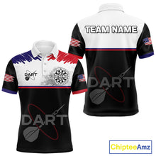 Load image into Gallery viewer, American Flag Grey Smoke Dartboard Men's Darts Shirt - Custom Name For Darts Jersey NYN0426