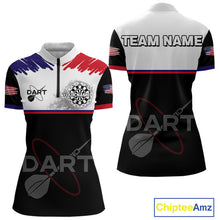 Load image into Gallery viewer, American Flag Grey Smoke Dartboard Women's Darts Shirt - Custom Name For Darts Jersey NYN0426