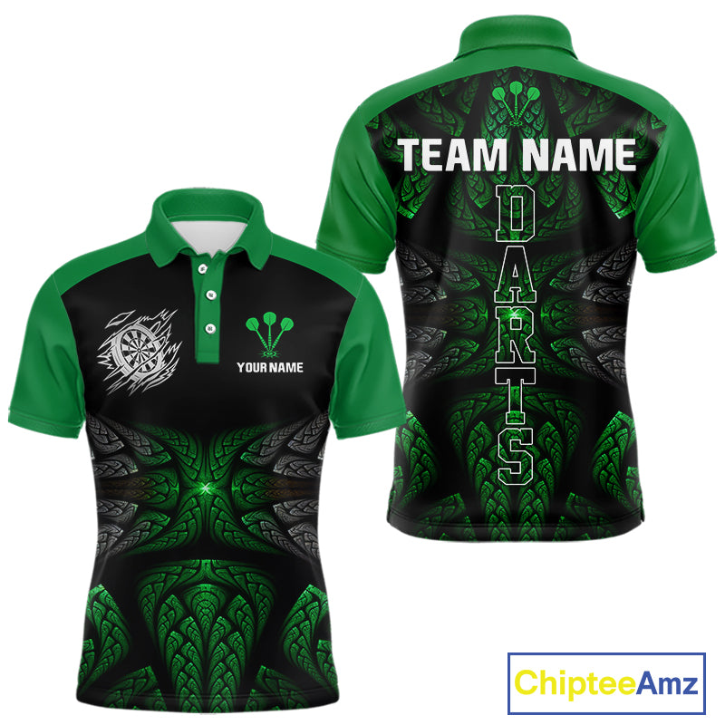 Armor-Style Tribal Green Dartboard Men's Darts Shirt - Custom Name For Darts Jersey NYN0432