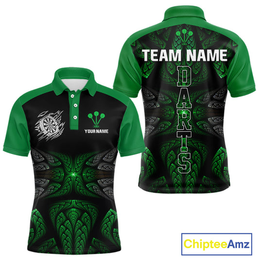 Armor-Style Tribal Green Dartboard Men's Darts Shirt - Custom Name For Darts Jersey NYN0432