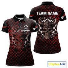 Load image into Gallery viewer, Red Splatter Skull Personalized Viking Women's Dart Shirt - Custom Name For Players NYN0436