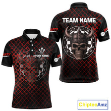 Load image into Gallery viewer, Red Splatter Skull Personalized Viking Men's Dart Shirt - Custom Name For Players NYN0436