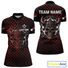 Load image into Gallery viewer, Red Splatter Skull Personalized Viking Women's Dart Shirt - Custom Name For Players NYN0436