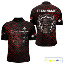 Load image into Gallery viewer, Red Splatter Skull Personalized Viking Men's Dart Shirt - Custom Name For Players NYN0436