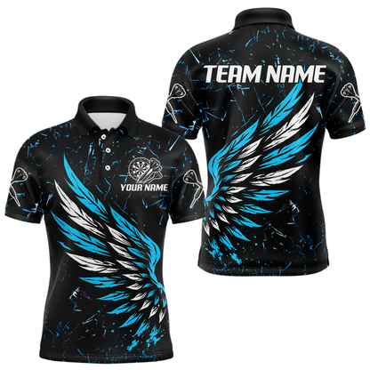 Custom White-Blue Wings Grunge Style Dart Shirt For Men, Dart Team Jerseys NYN0110