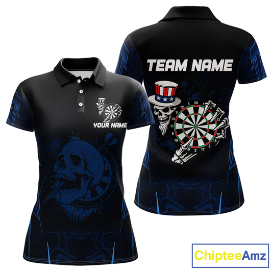 USA Gothic Skull Dartboard Women's Darts Team Shirt - Custom Name For Players NYN0480