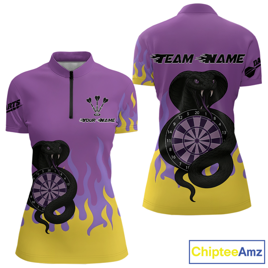 Purple Dartboard & Dark Cobra - Women's Darts Team Shirt - Custom Name For Players NYN0491