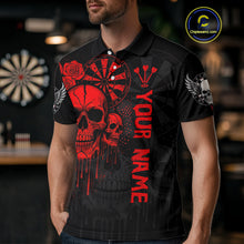 Load image into Gallery viewer, Red Dripping Skulls &amp; Darts Men's Grunge Darts Shirt - Custom Name For Players NYN0510