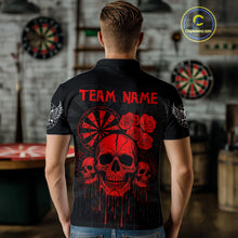 Load image into Gallery viewer, Red Dripping Skulls &amp; Darts Men's Grunge Darts Shirt - Custom Name For Players NYN0510