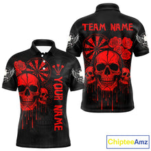 Load image into Gallery viewer, Red Dripping Skulls &amp; Darts Men's Grunge Darts Shirt - Custom Name For Players NYN0510