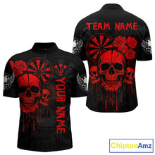 Load image into Gallery viewer, Red Dripping Skulls &amp; Darts Men's Grunge Darts Shirt - Custom Name For Players NYN0510