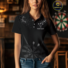 Load image into Gallery viewer, Personalized Dart Shirt For Women With Black Dartboard And Silver Darts Arrows NYN0281