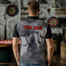 Load image into Gallery viewer, Grim Reaper With Grey Smoke Black Dartboard Darts Shirt For Men - Custom Darts Jersey NYN0535