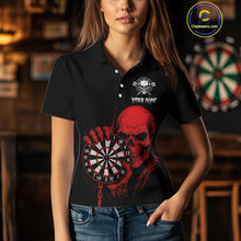 Load image into Gallery viewer, Custom Women's Darts Shirt With Blood Skull Holding Dartboard, Darts Jersey NYN0294