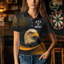 Load image into Gallery viewer, Custom Women’s Darts Shirt, Pearl Eagle With Yellow Halftone And Smoky Dartboard NYN0302